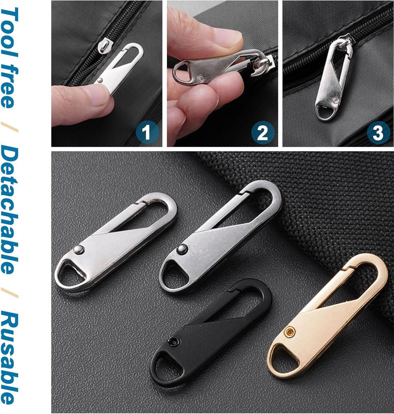 OYNUO 12 PCS Zipper Pull Replacement (Upgraded Metal Spring Design), Detachable Zipper Repair Tabs for Luggage, Backpacks, Jackets, Boots - 4 Colors (Black, Silver, Gold, Gray) - Image 4